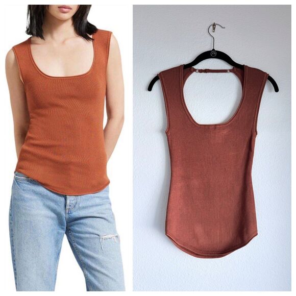 NWOT Modern Citizen Alexis Knit Open Back Scoopneck Tank Sweater in Burnt Sienna - Picture 1 of 11